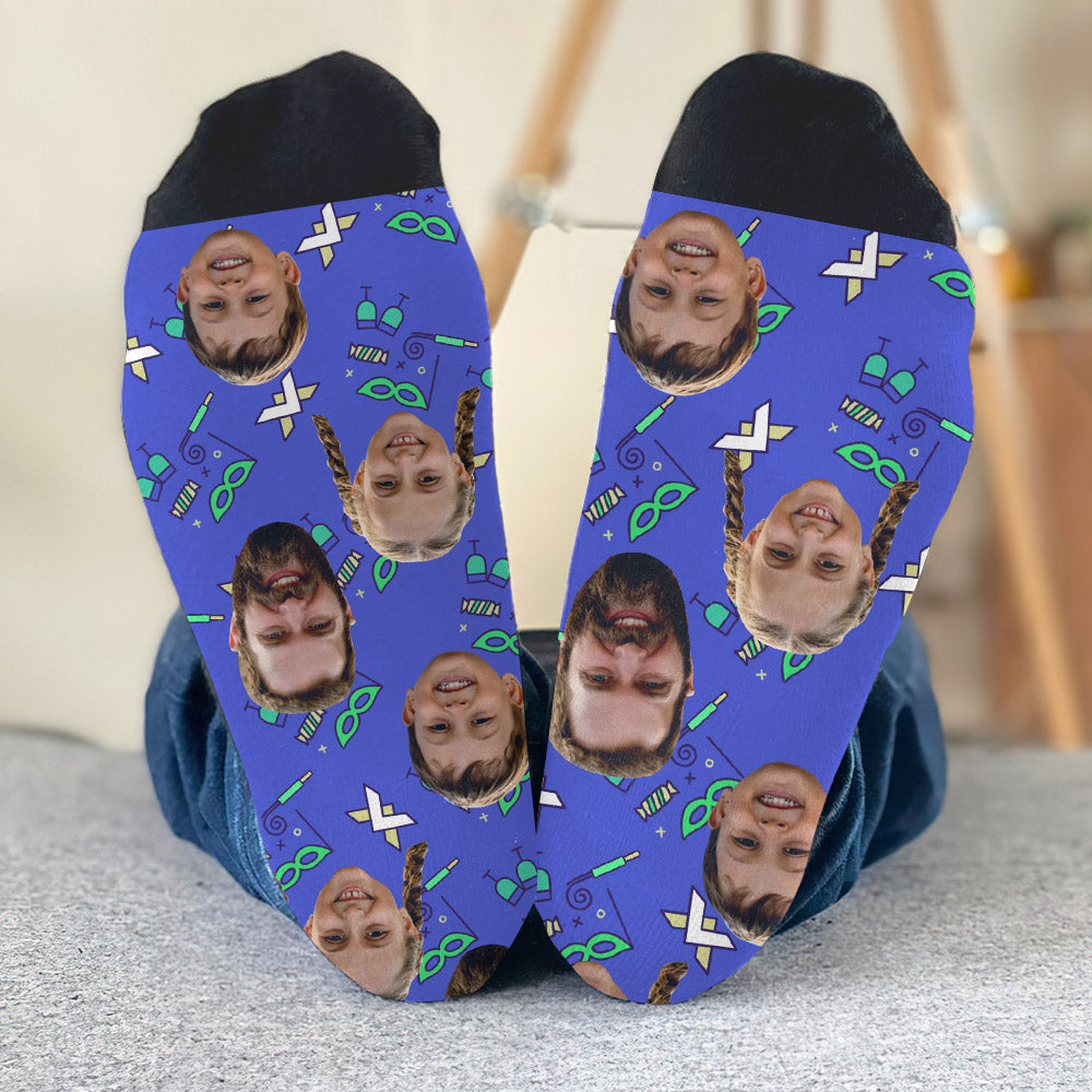 Chaussettes personnalisées pour papa, motif de fête à visage personnalisé - Chaussettes personnalisées pour papa