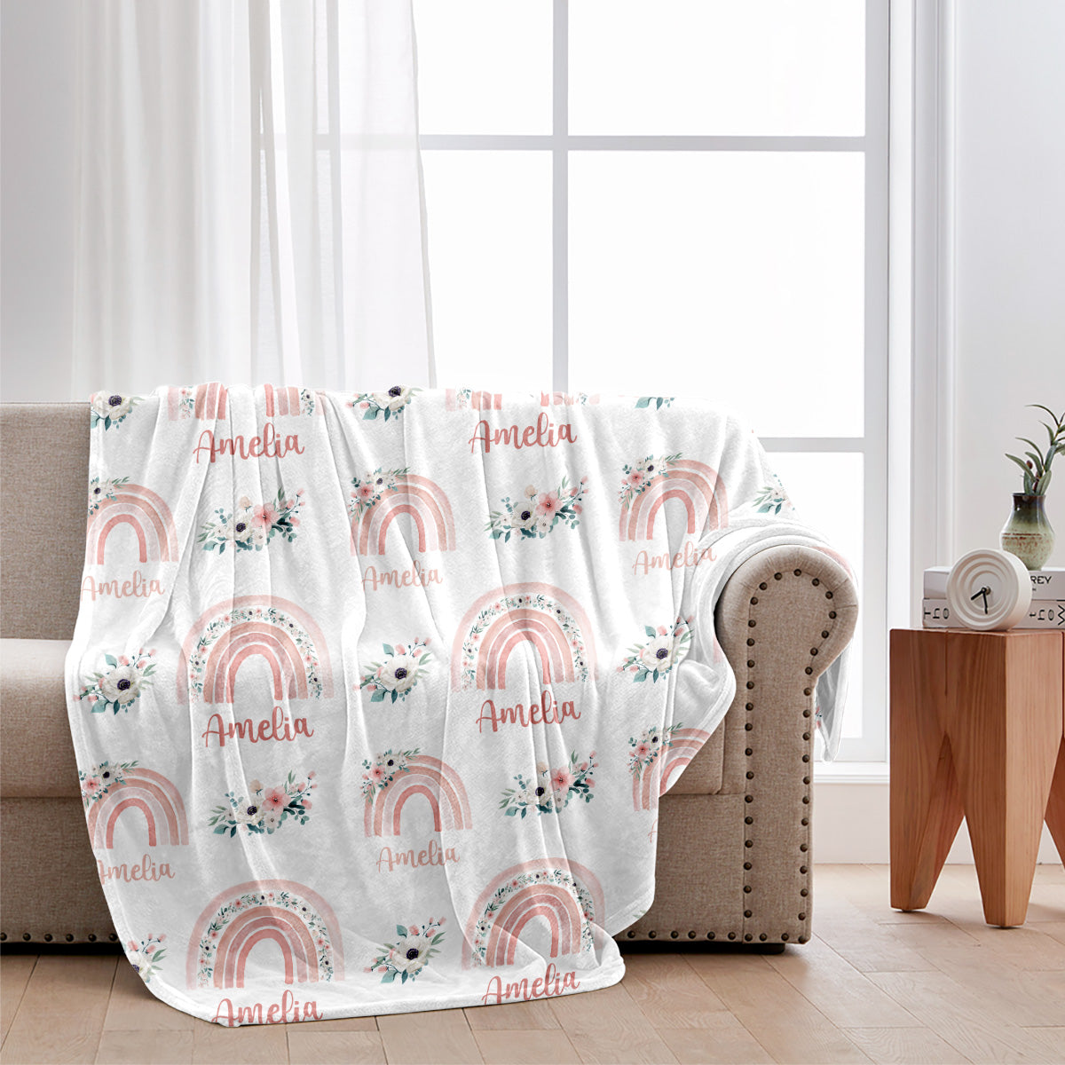 Couverture personnalisée pour nouveau-né - Arc-en-ciel rétro - Nom personnalisé