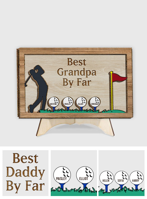 Meilleur grand-père/papa de loin - Plaque en bois personnalisée sur le thème du golf (2 couches)