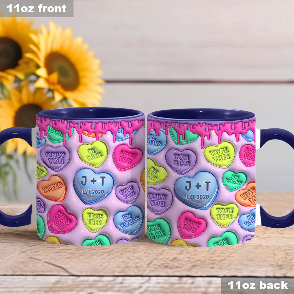 Mug personnalisé pour couple avec cœur coloré gonflable - Nom et date au choix - Mug à motif cœur coloré - Idéal pour un couple