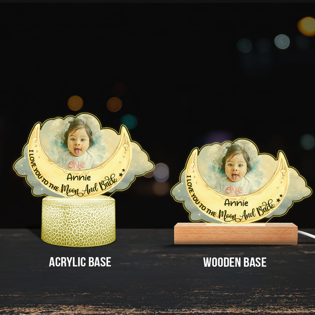 Je t'aime jusqu'à la lune et retour - Plaque lumineuse personnalisée en forme d'enfant