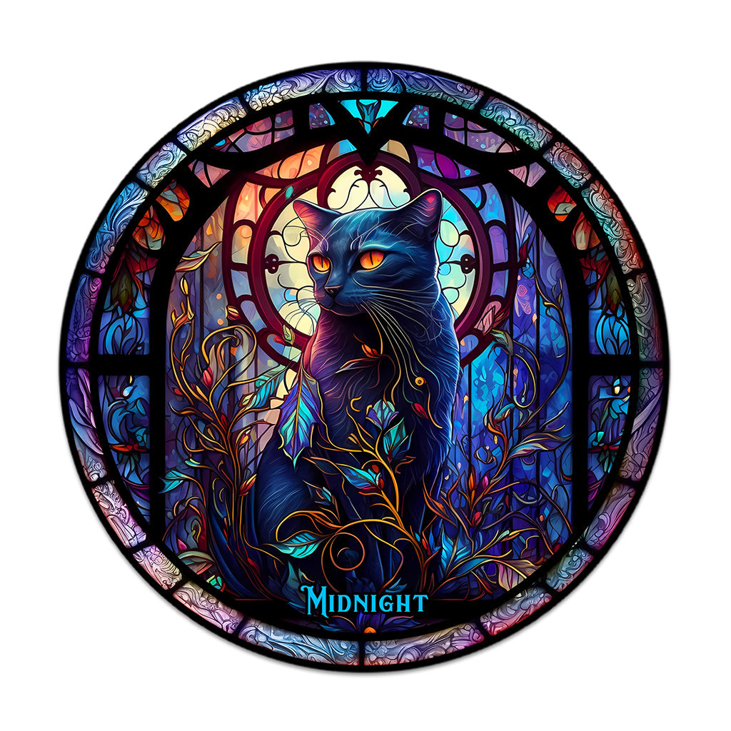 Black Cat - Personalized Black Cat Round Wood Sign