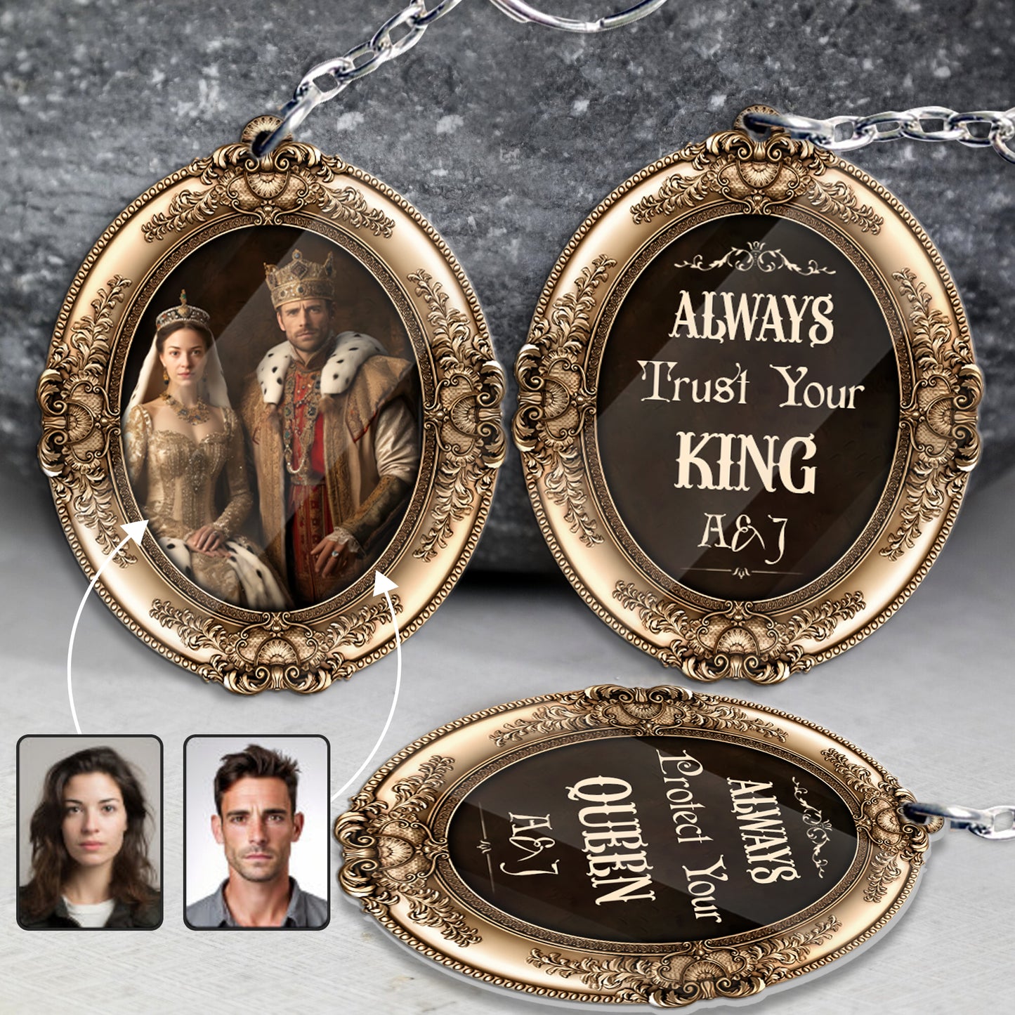 Son Roi, Sa Reine - Porte-clés personnalisé pour couple