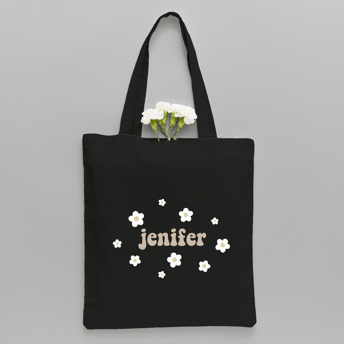 Sac fourre-tout brodé personnalisé avec nom et fleur - Sac fourre-tout brodé personnalisé pour frère/sœur