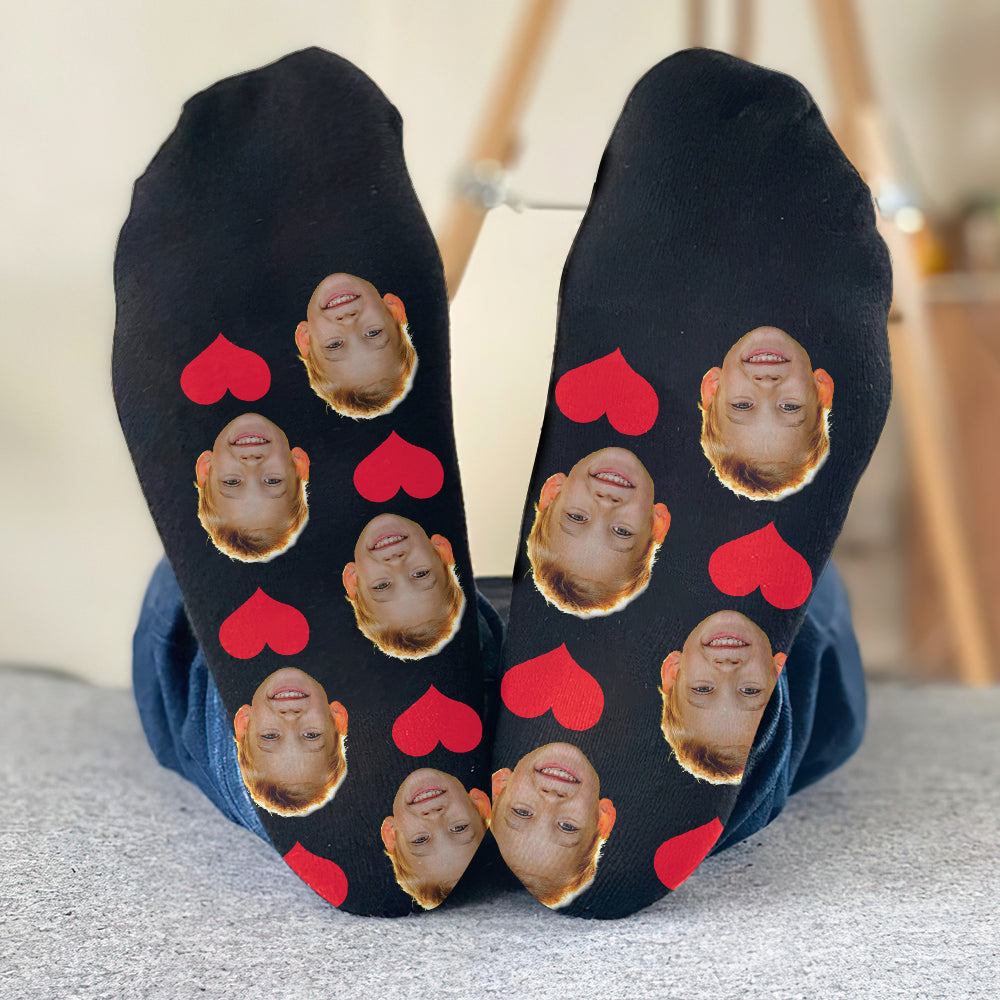 Custom Face Heart Pattern - Personalized grandson Socks