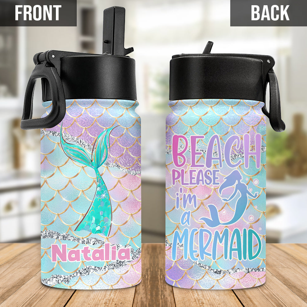 Gourde personnalisée « Plage, s'il te plaît, je suis une sirène » pour enfants amoureux de la mer