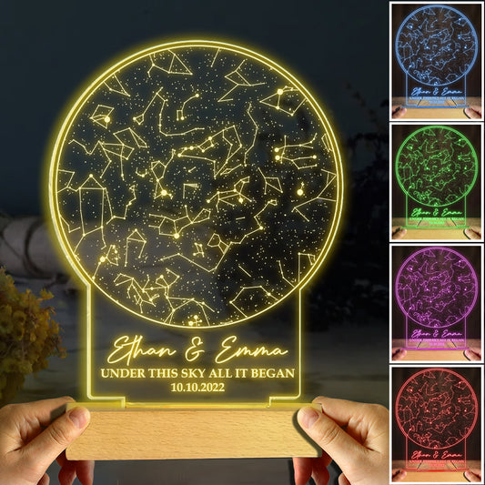 Sous ce ciel, tout a commencé - Socle lumineux personnalisé en forme de mari et femme