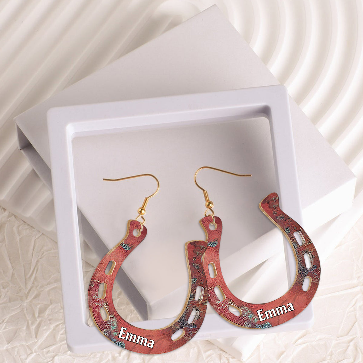 Boucles d'oreilles personnalisées en bois à motif cheval - Fille à cheval