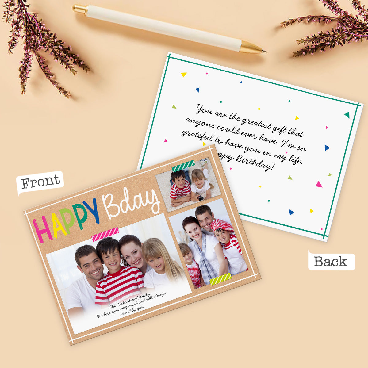 Merci / Joyeux anniversaire / Je t'aime - Carte de vœux personnalisée