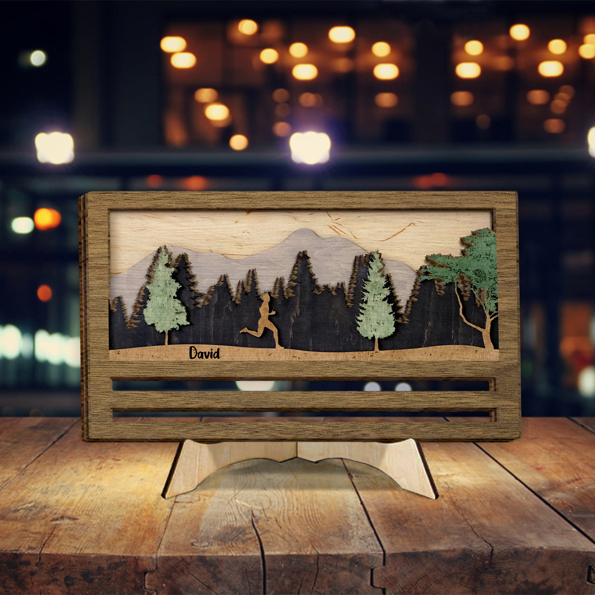 Présentoir à médailles - Panneau/plaque en bois personnalisé à 2 couches pour la course à pied