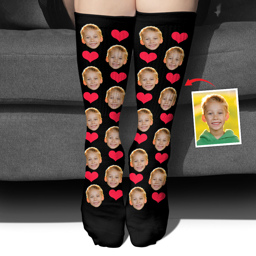 Custom Face Heart Pattern - Personalized grandson Socks