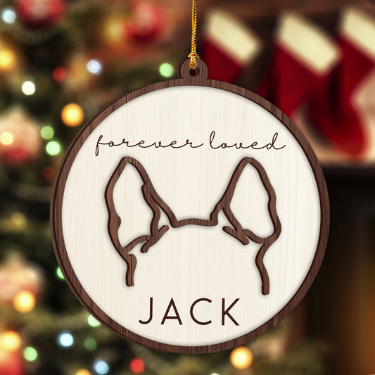 Dog Ear Line Art Ornament - Personalized Dog 2 Layered Piece Ornament