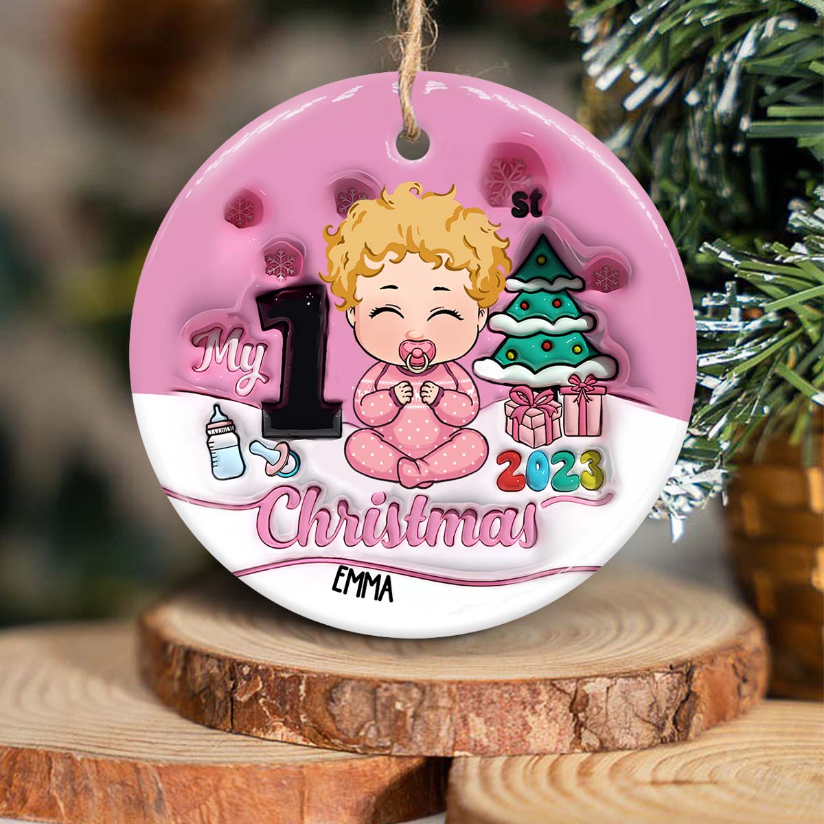 My 1st Christmas - Personalized Kid Ceramic Circle Ornament