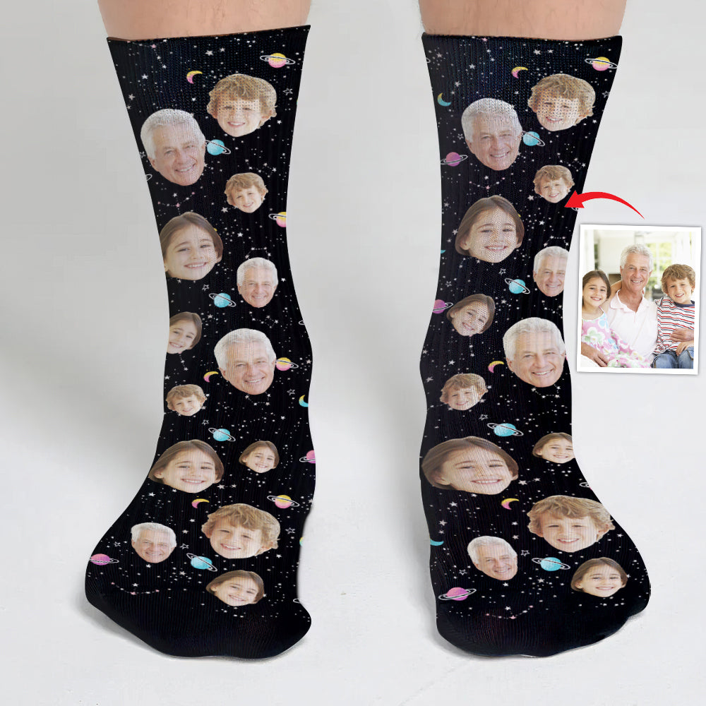 Chaussettes personnalisées pour grand-père - Visage personnalisé Galaxy