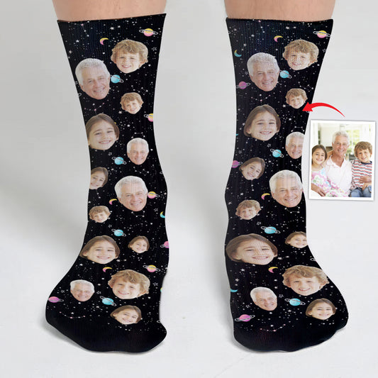 Chaussettes personnalisées pour grand-père - Visage personnalisé Galaxy