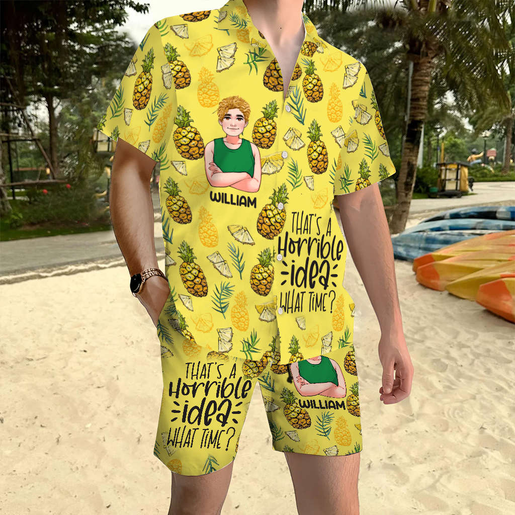 Quelle idée horrible ! - Chemise hawaïenne et short pour homme personnalisés « Amoureux de la mer »