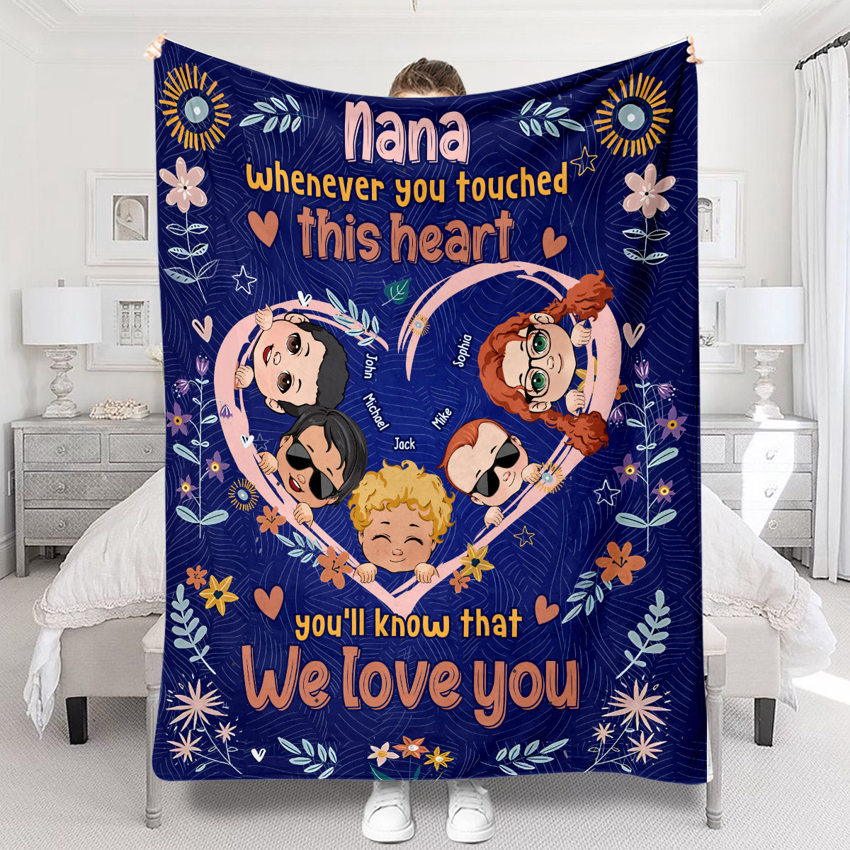 Whenever You Touched This Heart You'll Know That We Love You - Personalized Grandma Blanket