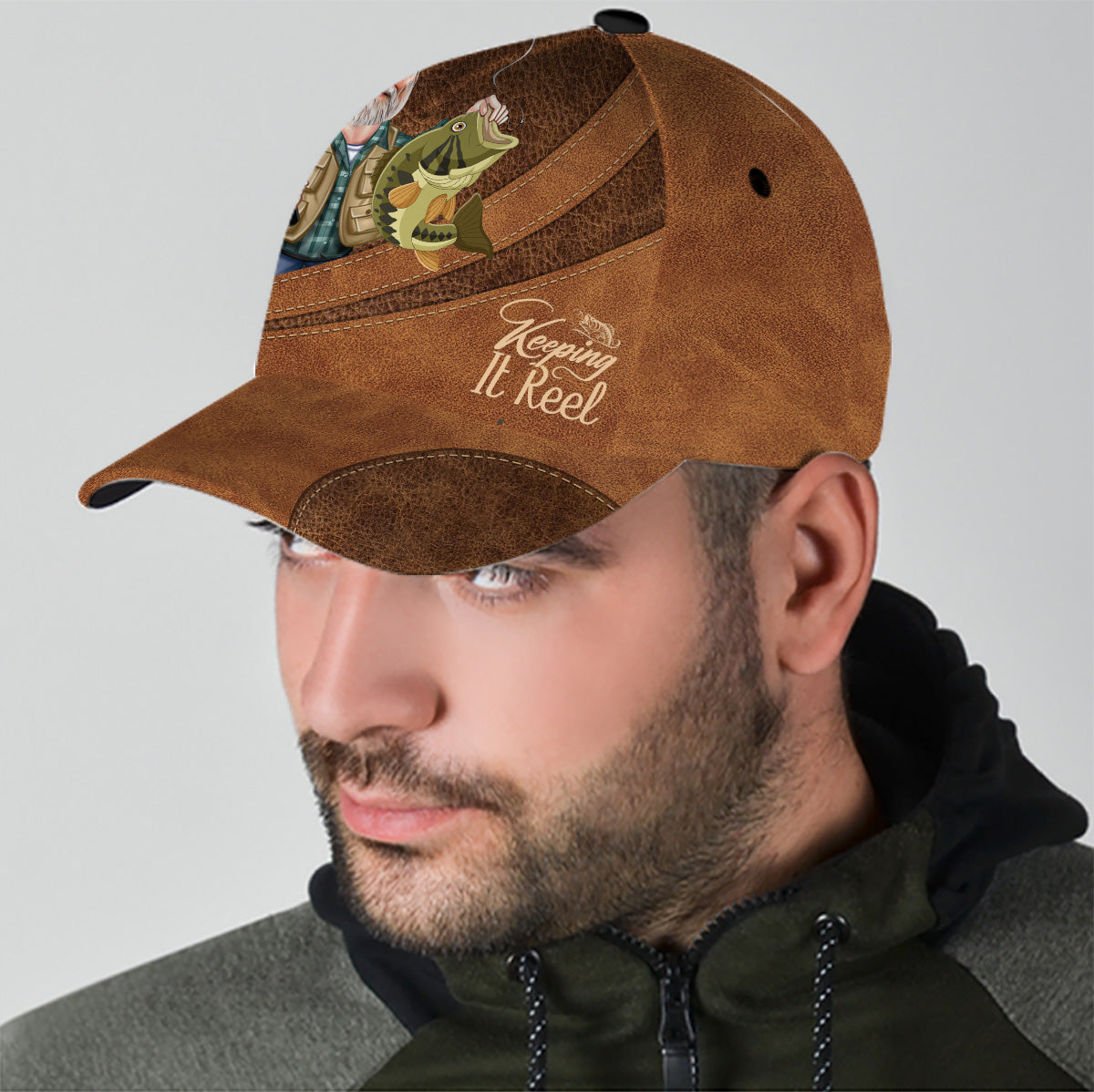Casquette de pêche classique personnalisée avec photo et motif humoristique « Keeping It Reel »