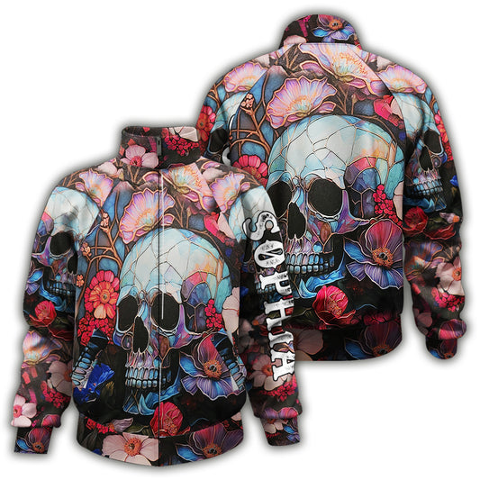 Veste zippée personnalisée à motif tête de mort florale
