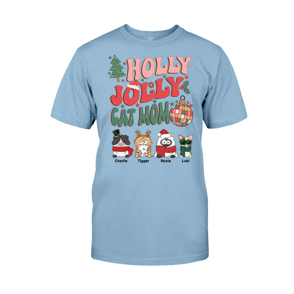 Holly Jolly Cat Mom/Dog Mom - Personalized Cat T-shirt And Hoodie
