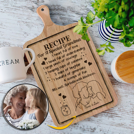 Recette pour une grand-mère exceptionnelle - Cadeau pour grand-mère - Planche à découper personnalisée