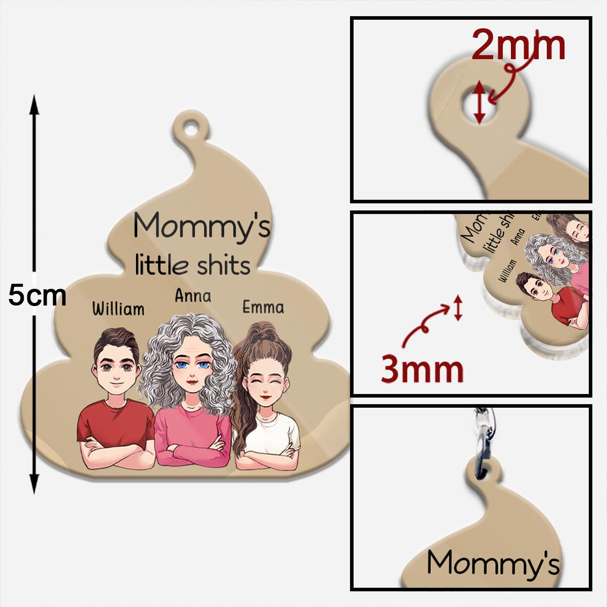 Petits Mignons - Cadeau pour papa, grand-père, maman, oncle, tante, grand-mère - Porte-clés personnalisé