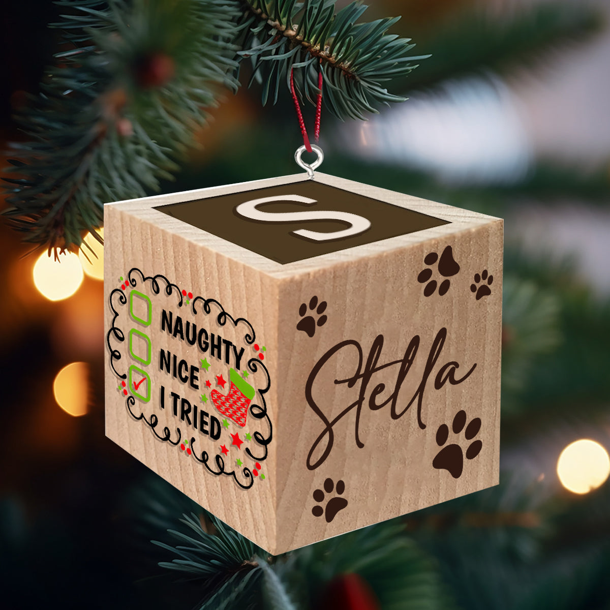Joyeux Noël Miaou ! Ornement de Noël en forme de bloc - Cadeau pour les amoureux des chiens et des chats - Ornement en forme de bloc personnalisé