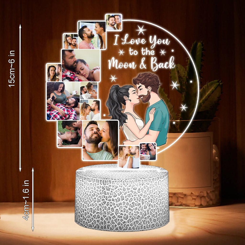 Je t'aime jusqu'à la lune et retour - Socle lumineux personnalisé pour couple - Plaque lumineuse en forme de couple