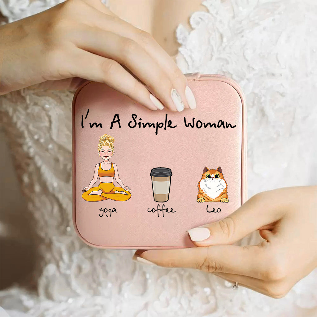 Je suis une femme simple - Cadeau de yoga pour les amoureux des chiens et des chats - Coffret à bijoux personnalisé