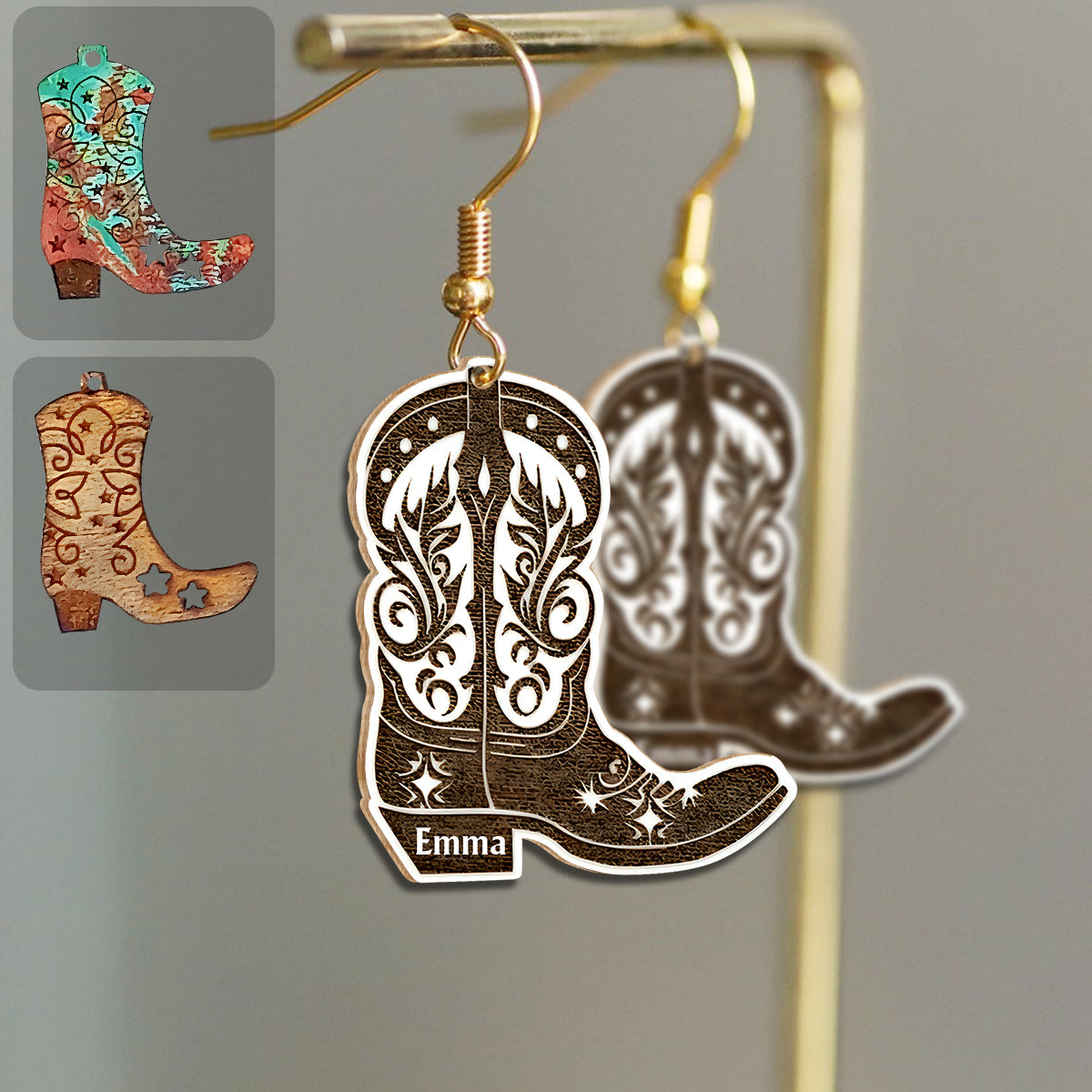 Boucles d'oreilles personnalisées en bois à motif cheval - Fille à cheval
