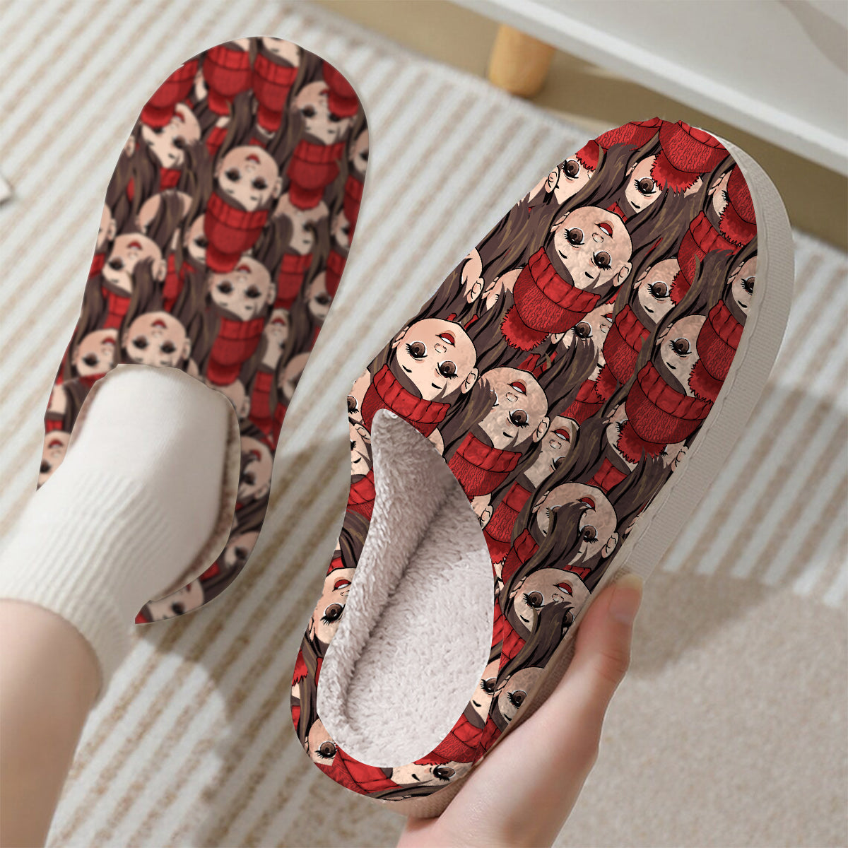 Pantoufles assorties pour toute la famille avec des motifs chibi amusants - Pantoufles personnalisées pour toute la famille
