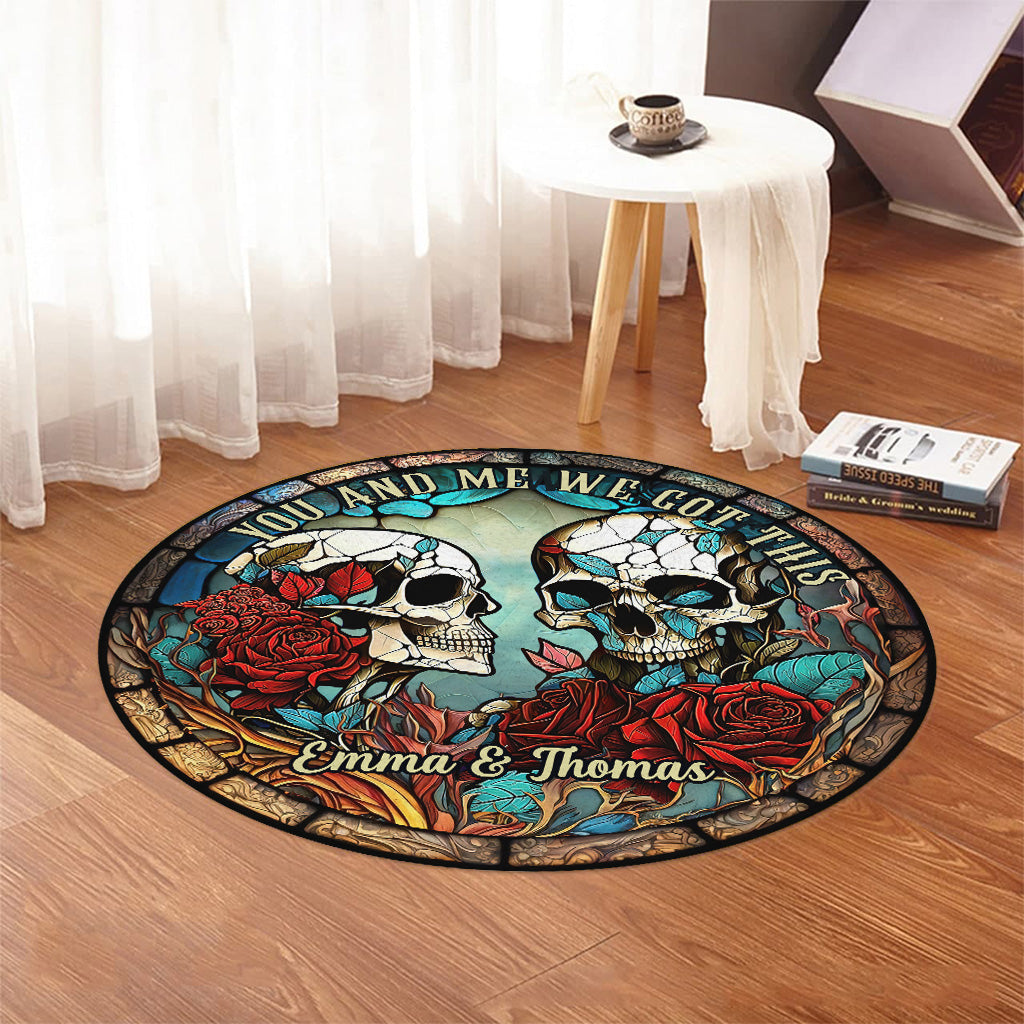 Skull Couple - Personalized Skull Round Rug