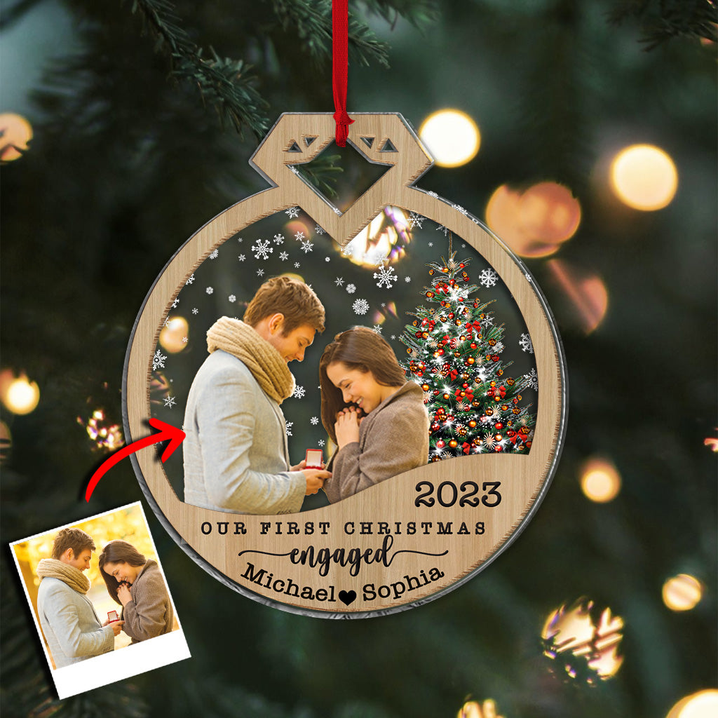 Our First Christmas Engaged - Personalized Engagement 2 Layered Piece Mix Ornament
