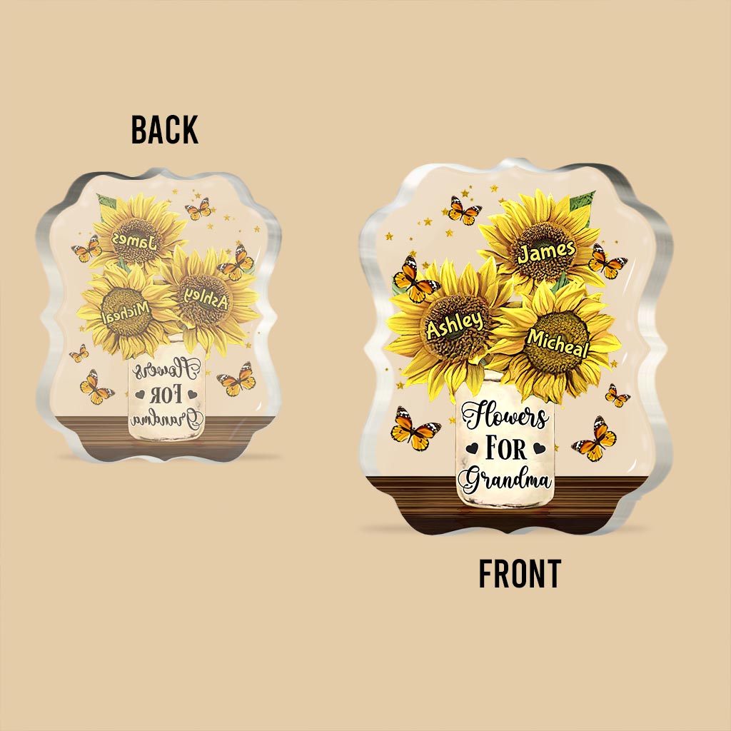 Fleurs pour maman - Cadeau pour maman, grand-mère - Plaque acrylique personnalisée sur mesure