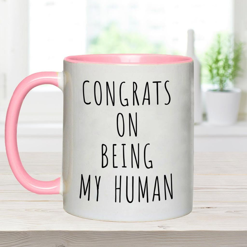 Félicitations pour être mon humain ! – Mug personnalisé avec motif chien