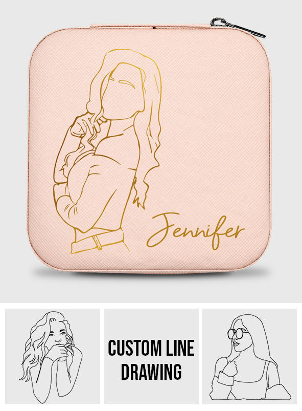 Dessin au trait personnalisé - cadeau pour grand-mère, maman, tante, fille, sœur, petite-fille, épouse, petite amie - Boîte à bijoux personnalisée