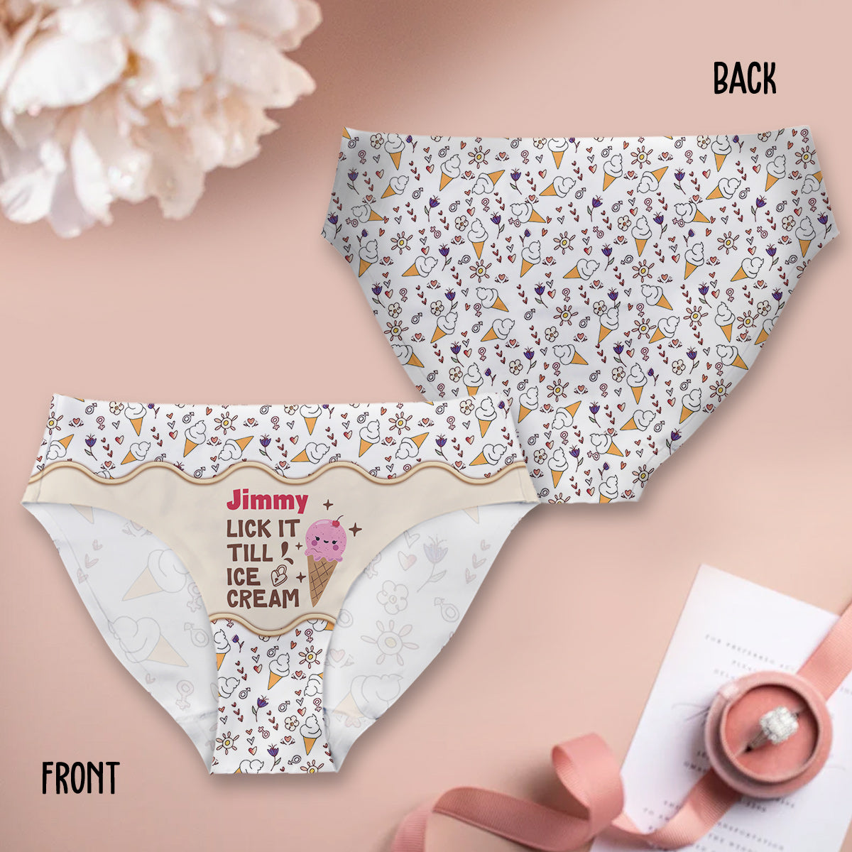Culottes personnalisées pour couples féminins « Lèche-la jusqu'à la glace »