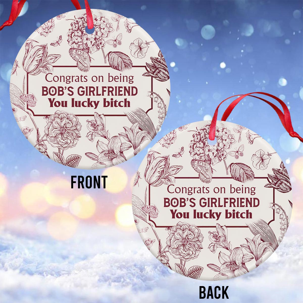 Félicitations pour être ma copine/mon copain/ma femme/mon mari ! Tu as de la chance ! - Cadeau pour petit ami, femme, mari, copine - Ornement rond en céramique personnalisé