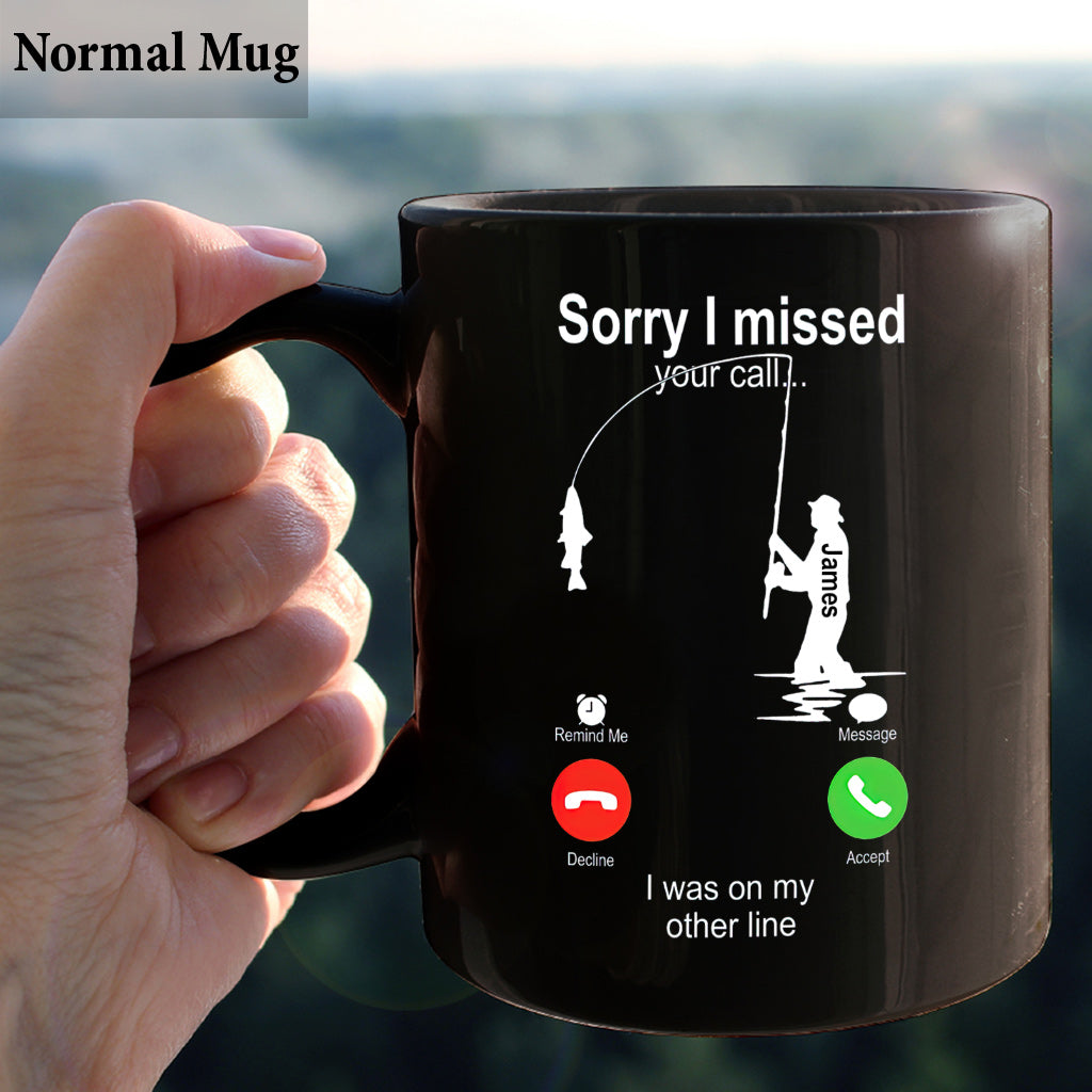 Désolé(e) d'avoir manqué votre appel, j'étais en ligne. - Mug de pêche personnalisé