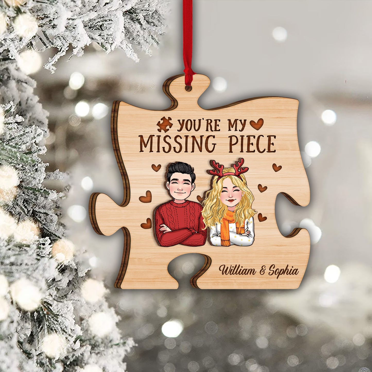 Tu es la pièce manquante de mon puzzle - cadeau pour épouse, époux, petite amie, petit ami - Ornement personnalisé à 2 couches