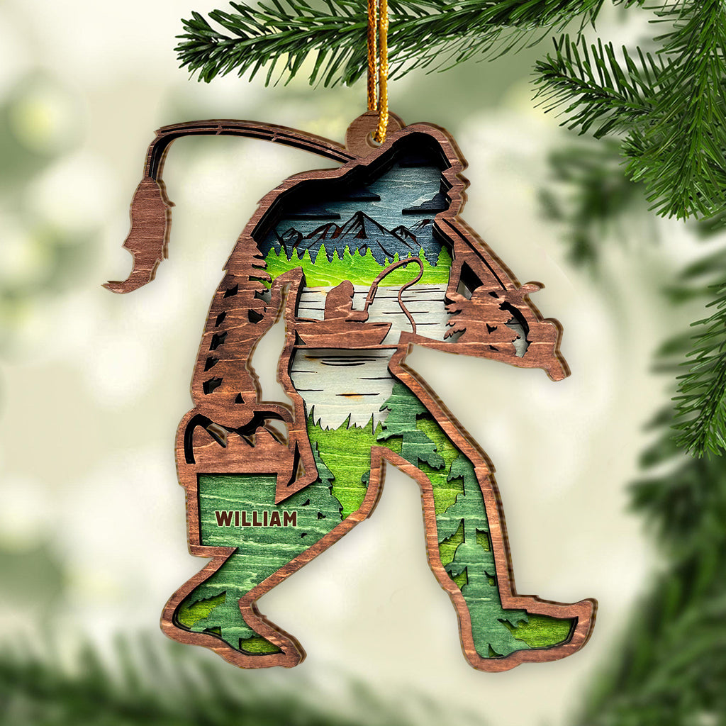 Bigfoot avec canne à pêche - Ornement de pêche personnalisé