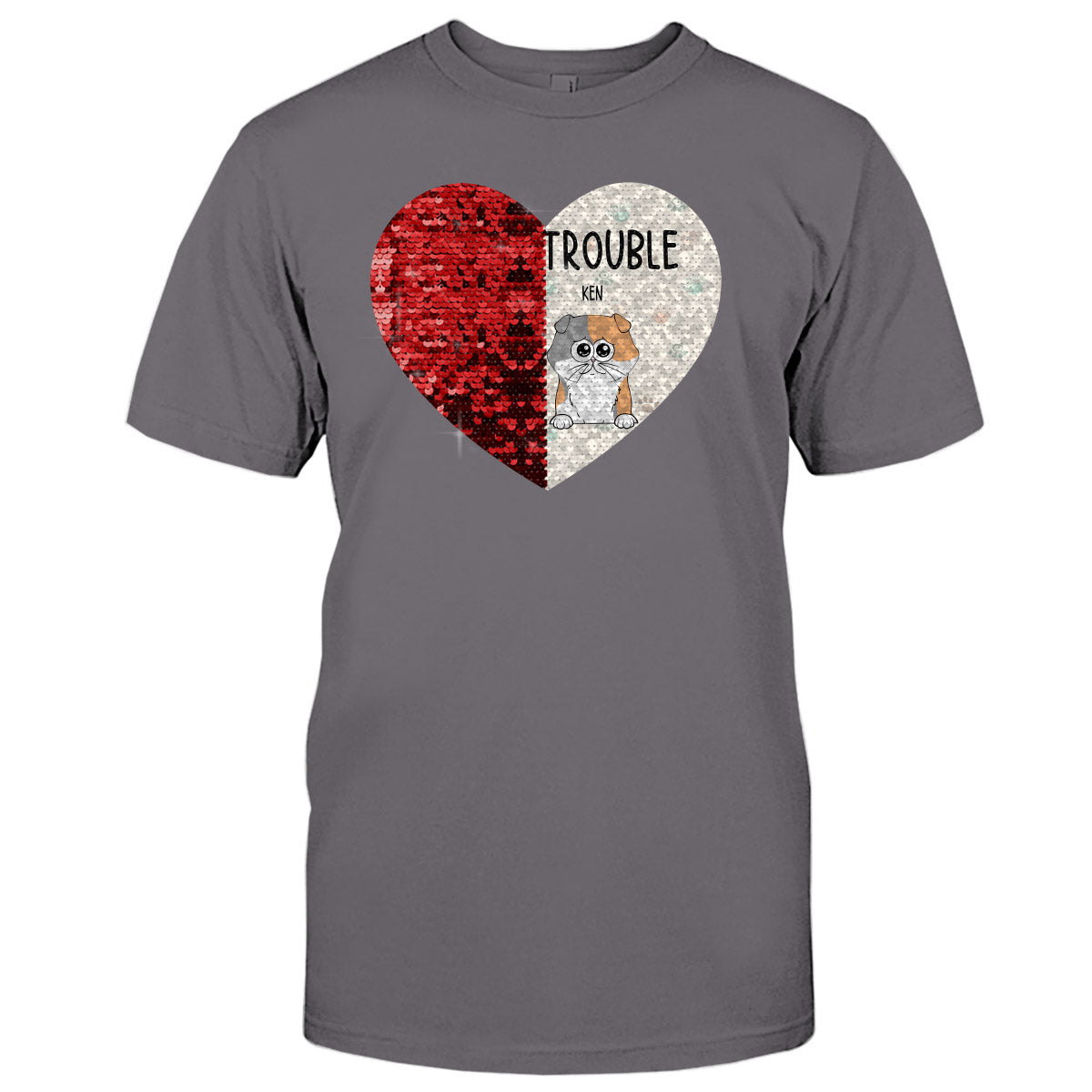 Double Trouble - Cadeau pour les amoureux des chiens - T-shirt à sequins personnalisé