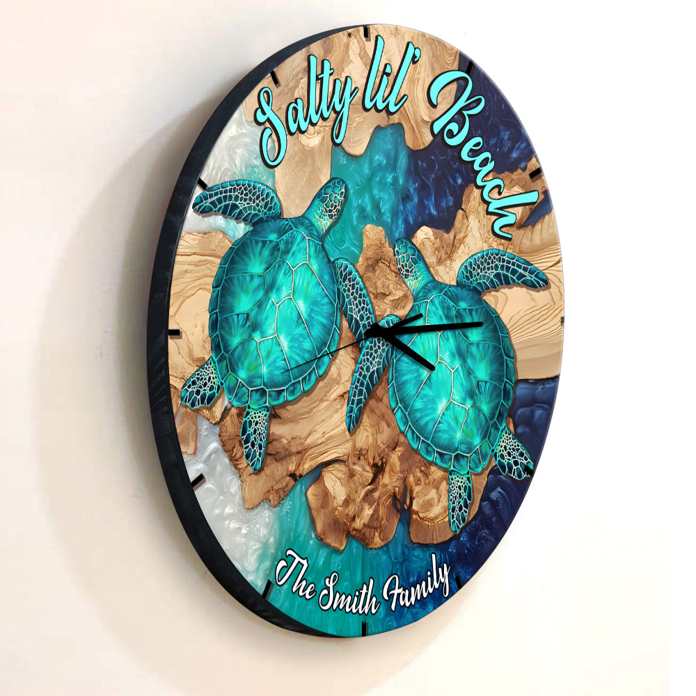 Salty Lil' Beach - Personalized Turtle Wall Clock