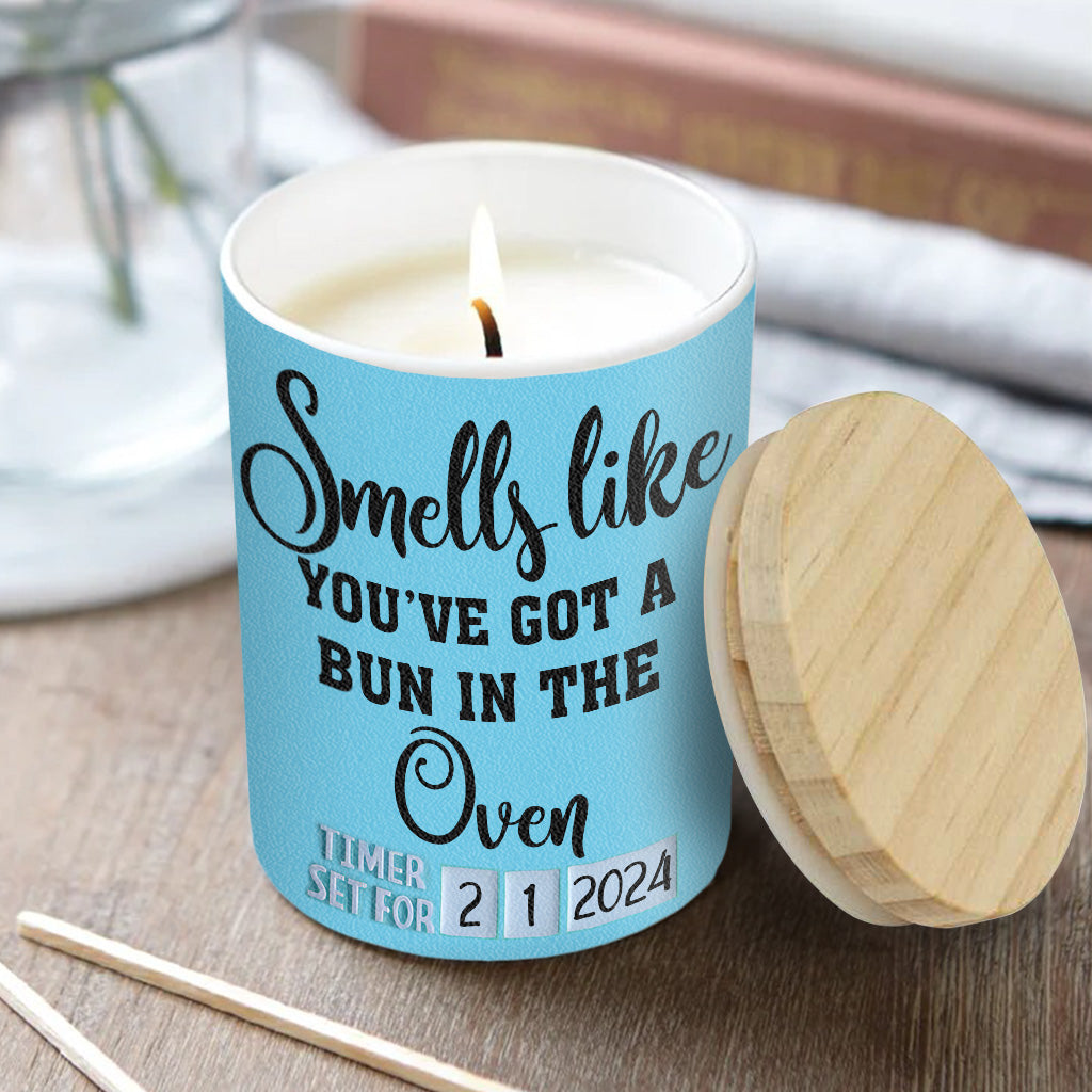 Ça sent la grossesse ! - Cadeau de grossesse pour votre femme - Bougie personnalisée avec couvercle en bois