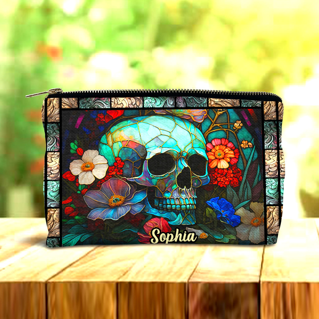 Pochette personnalisée en forme de crâne à motif floral