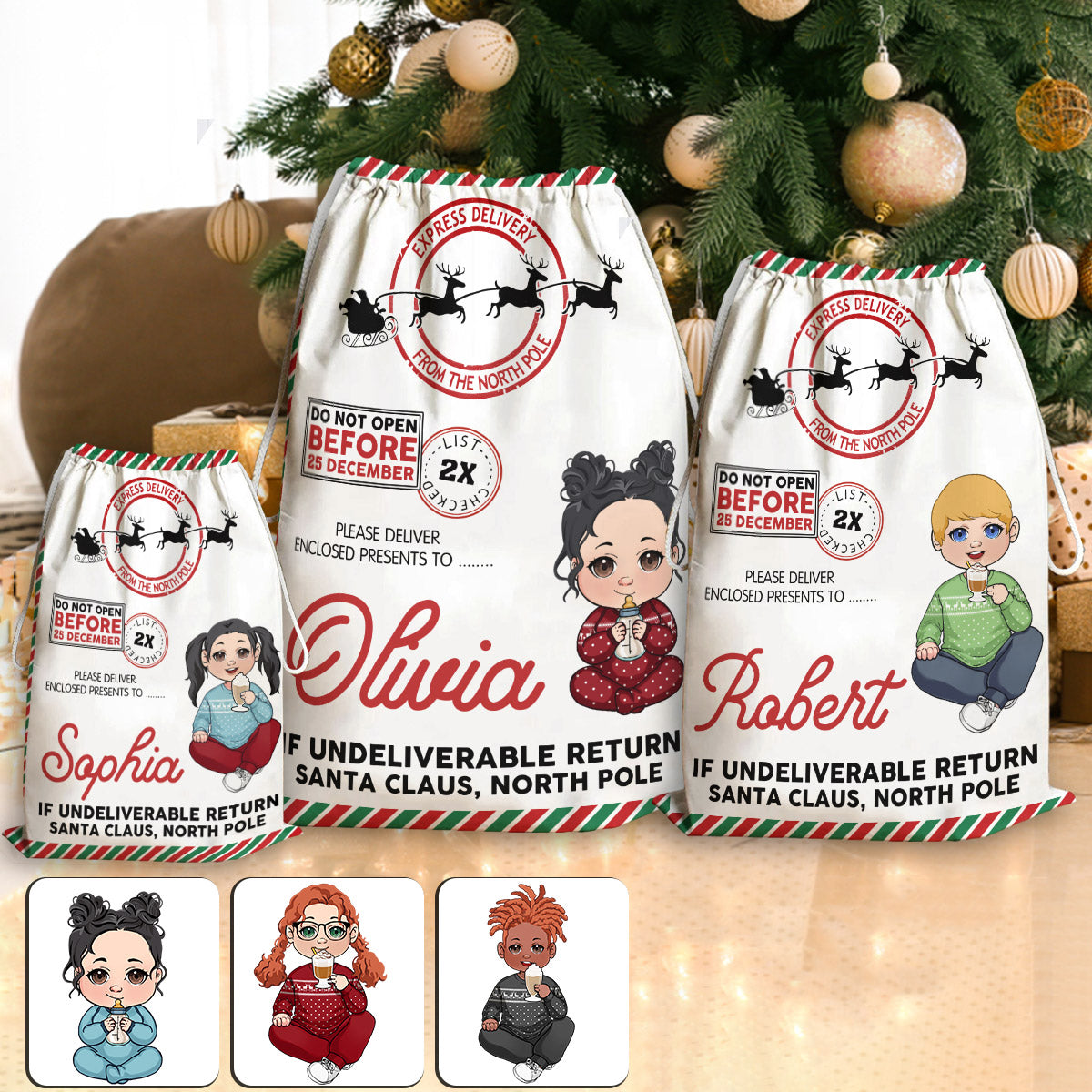 Ne pas ouvrir avant le 25 décembre - Sac fourre-tout familial personnalisé à cordon