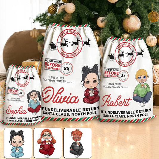 Ne pas ouvrir avant le 25 décembre - Sac fourre-tout familial personnalisé à cordon