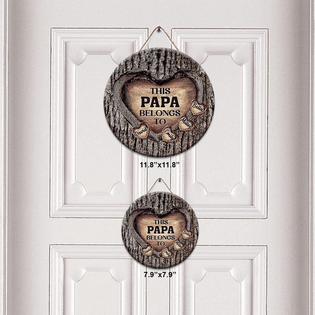 Le Cœur de Papa - Cadeau pour papa, grand-mère, grand-père, maman, oncle, tante, frère, sœur - Panneau rond en bois personnalisé