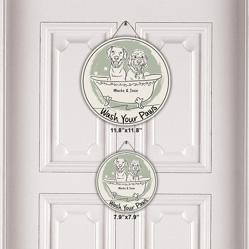 Panneau rond en bois personnalisé « Lavez vos pattes » pour chat