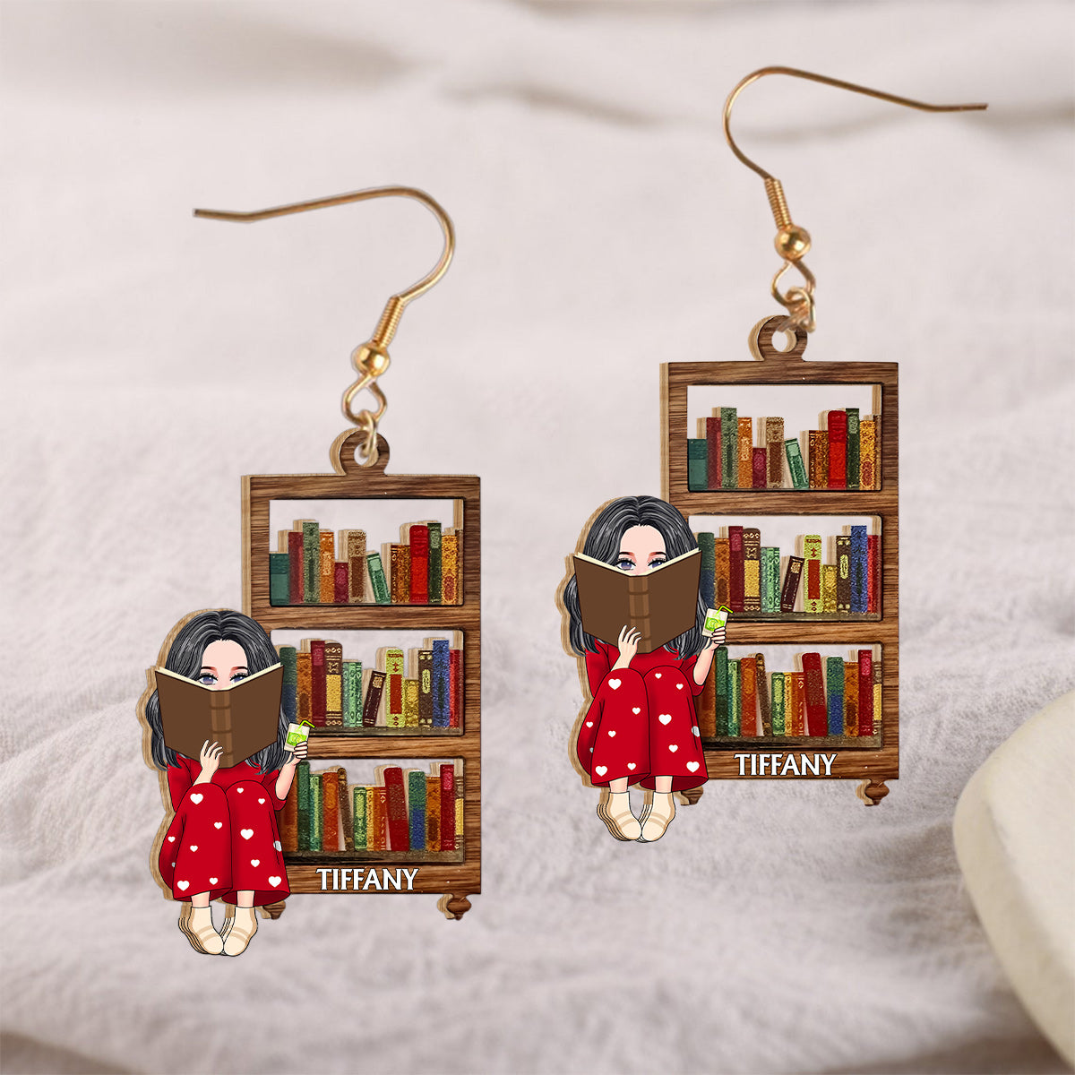 Boucles d'oreilles personnalisées avec portrait pour les amoureux des livres - Boucles d'oreilles en bois personnalisées avec un livre